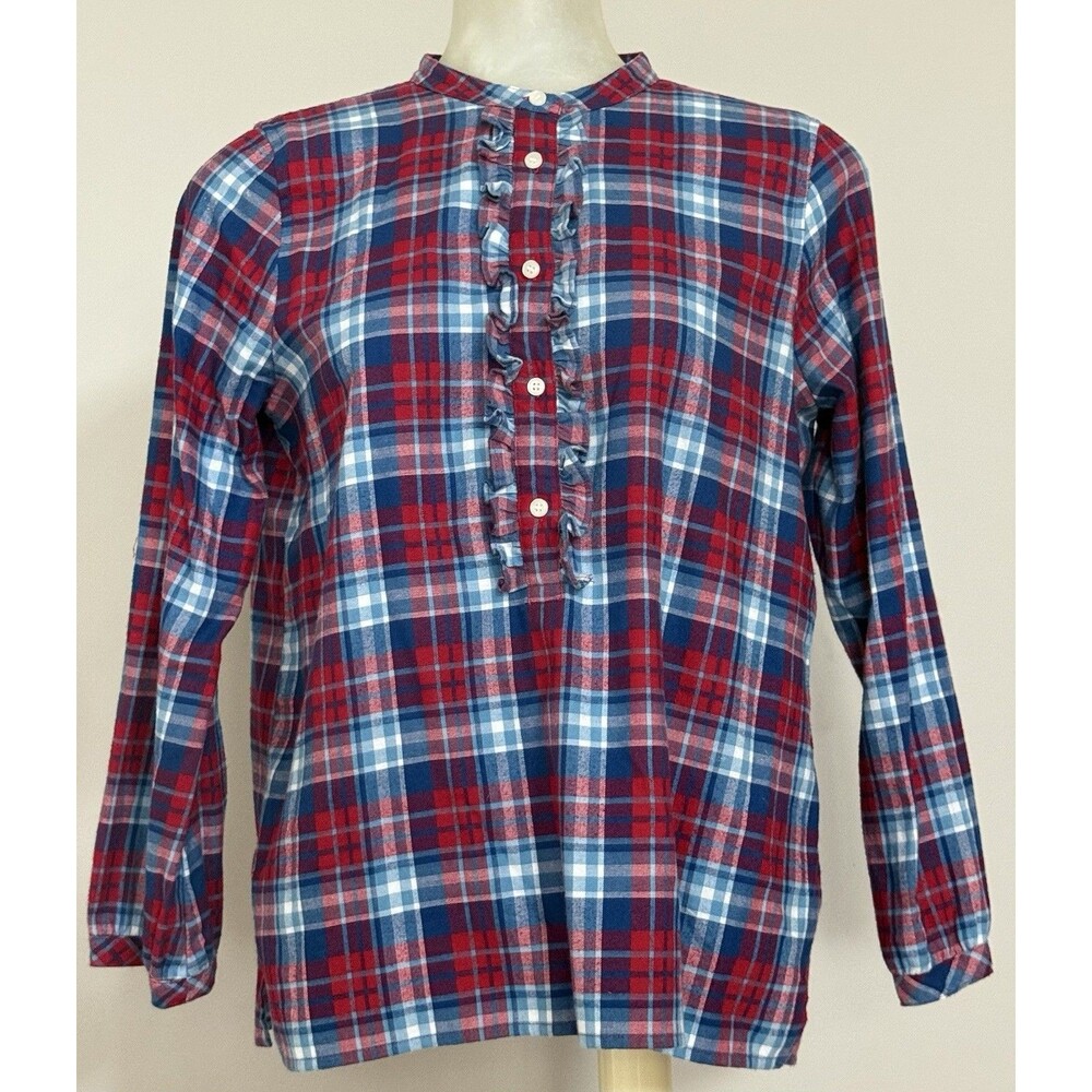 J.Crew Mercantile Size S Plaid Ruffled Flannel Blouse Long Sleeves